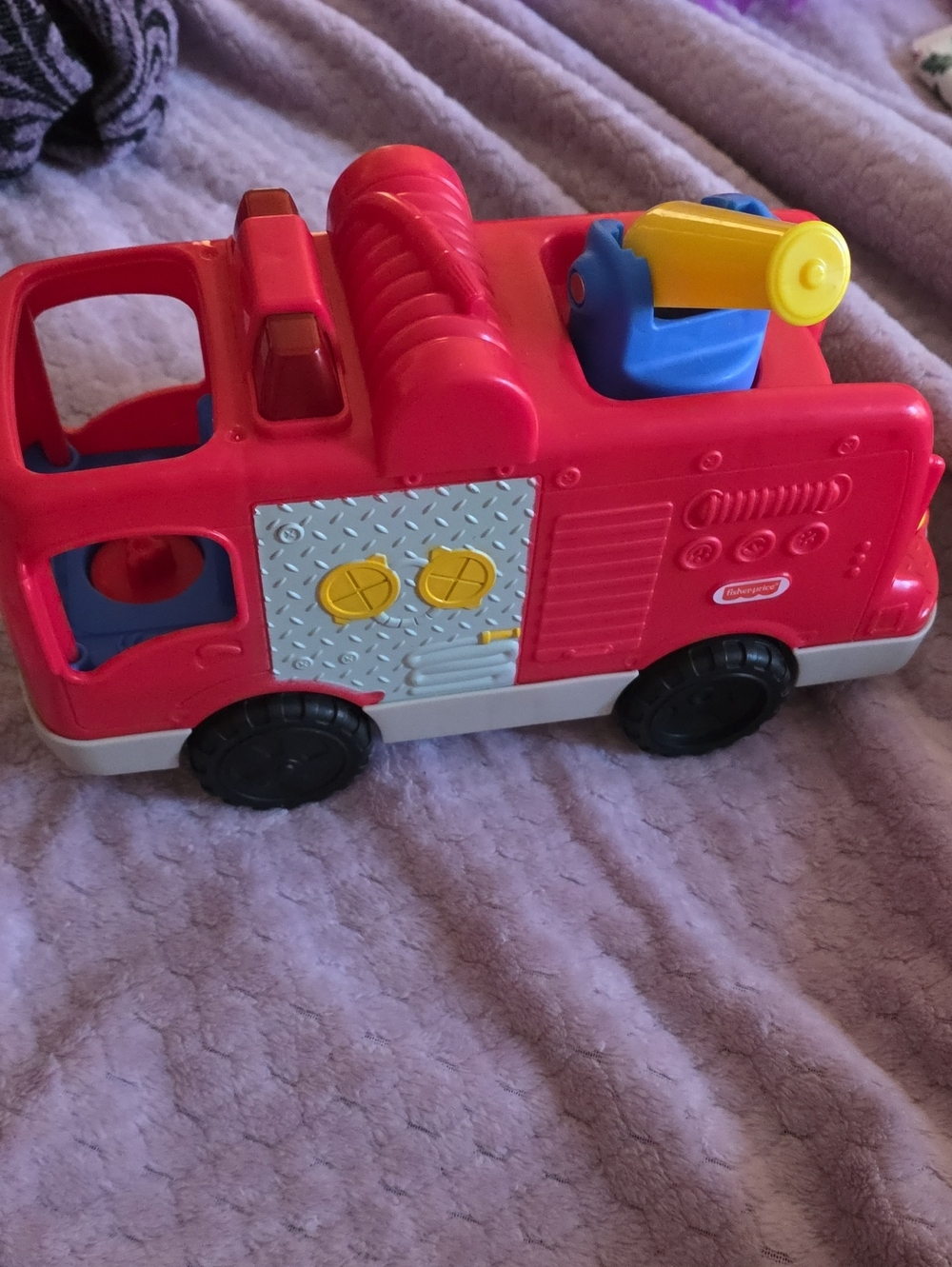 Fisher-Price Red and Yellow Plastic Fire Engine Toy Works Very Good Condition